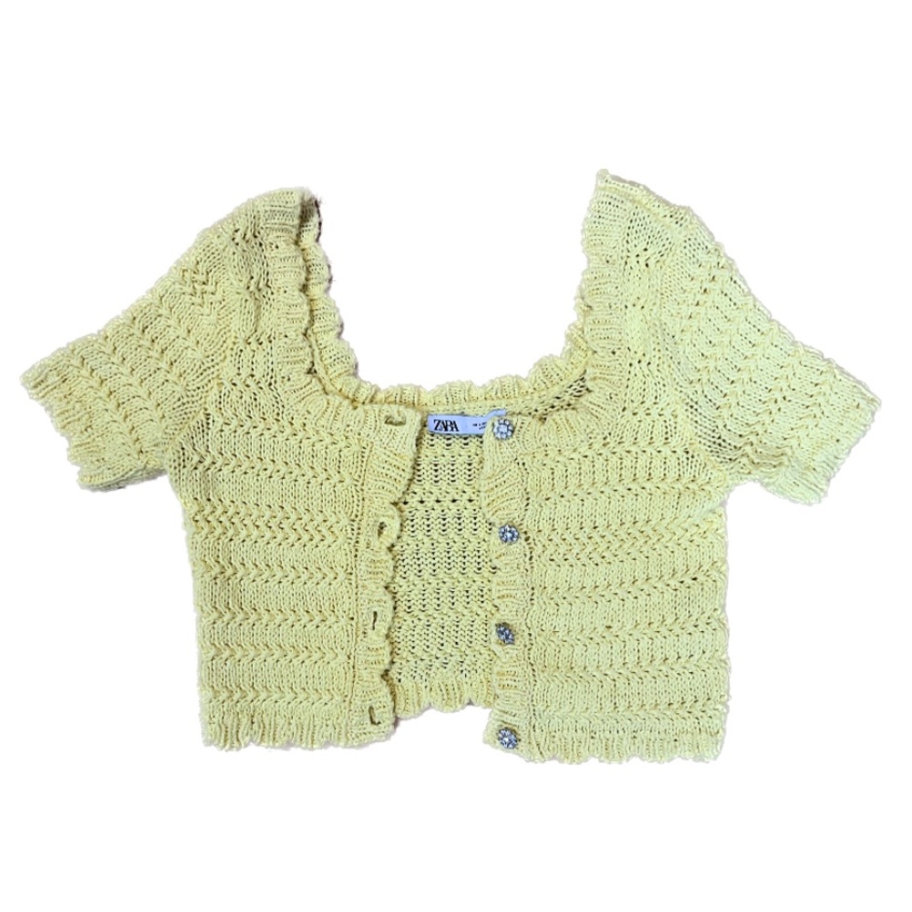 Zara Yellow Knit Cropped Cardigan